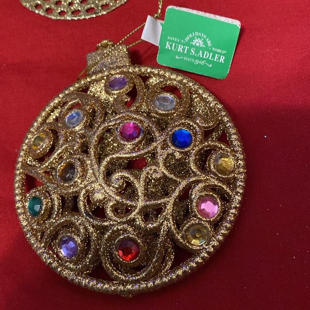 Vintage Kurt Adler Gold Ornament with Colorful Gems - Picture 2 of 8